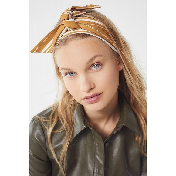 Free People Accessories - NWT Free People Tie-Back Headband Yellow Mustard White Stripe